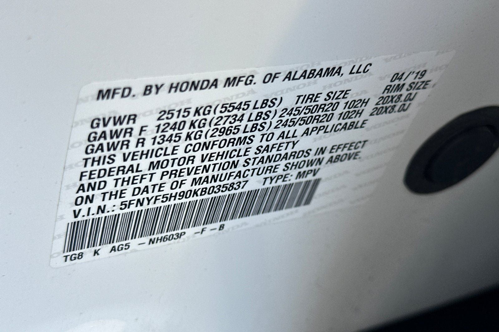 2019 Honda Pilot Touring 8 Passenger